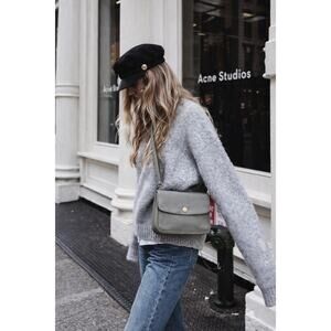 Sonia Rykiel Gray Leather Crossbody Bag, French Girl Minimalist Quiet Luxury EUC